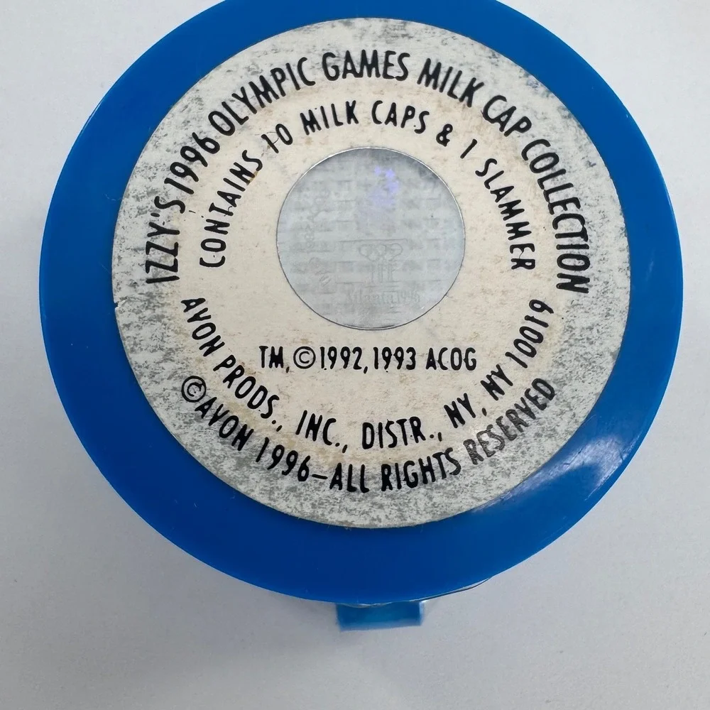 Avon Izzy 1996 Olympic‎ Games Milk Cap Collection Kids Blue Pogs Slammer Set